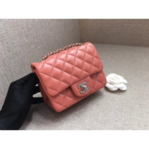 Chanel Classic MINI Flap Bag original piel de oveja A1115 cadena de plata rosa