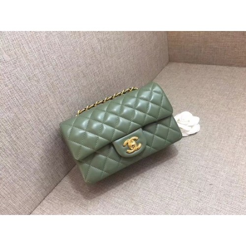Chanel Classic MINI Flap Bag original piel de oveja A1116 cadena de oro verde