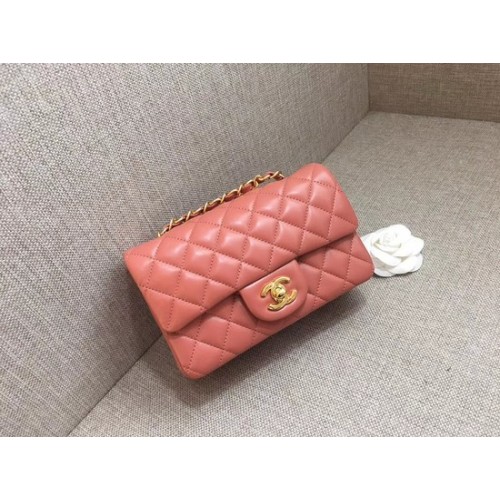Chanel Classic MINI Flap Bag original piel de oveja A1116 cadena de oro rosa