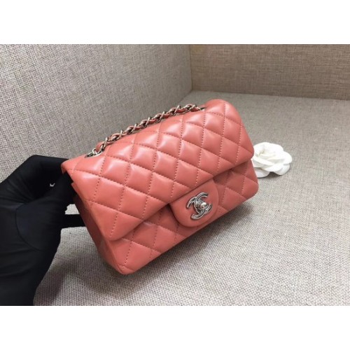 Chanel Classic MINI Flap Bag original piel de oveja A1116 cadena de plata rosa
