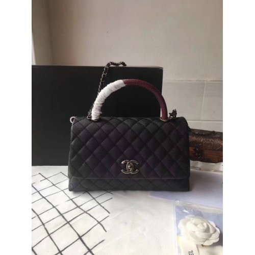 Chanel Classic Red Top Handle Bag Negro Cuero Original A92292 Plata
