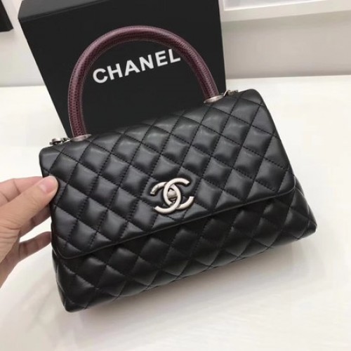 Chanel Classic Red Top Handle Bag Original Leather A92991 Negro