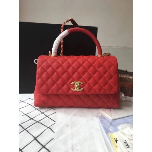 Chanel Classic Red Top Handle Bag Rojo Cuero Original A92292 Oro
