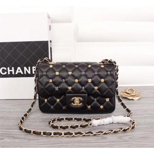 Bolso bandolera Chanel Classic de piel de oveja A1116 metal dorado negro