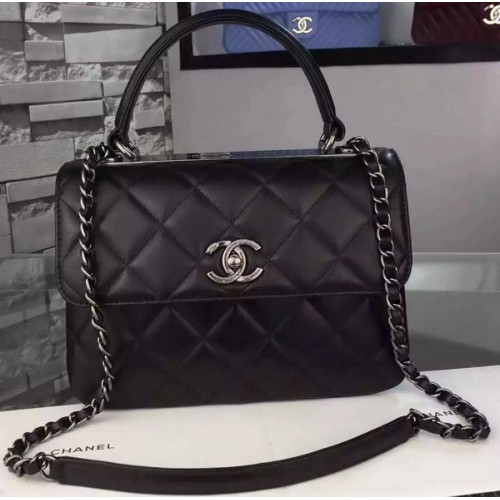 Chanel Classic Top Flap Bolso Negro Cuero Original A98079 Plata