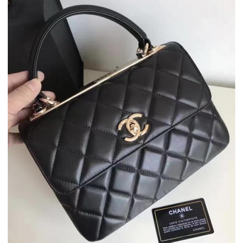 Chanel Classic Top Flap Bag Negro Original Cuero de piel de oveja A92236 Oro