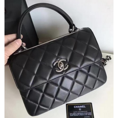 Chanel Classic Top Flap Bolso Negro Original Piel de Oveja A92236 Plata