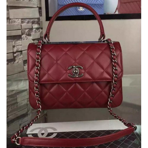 Chanel Classic Top Flap Bolso Burdeos Cuero Original A98079 Plata