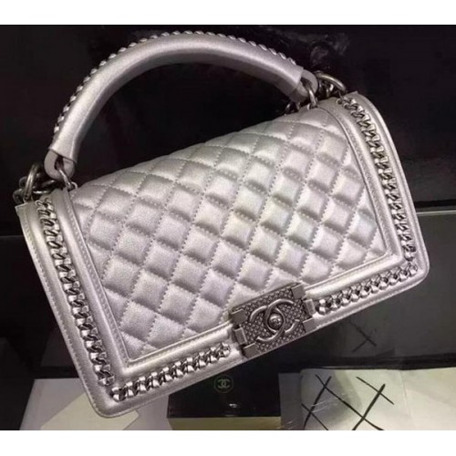 Chanel Classic Top Flap Bolso Cuero Original A90095 Plata