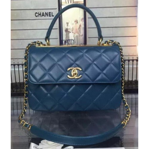 Chanel Classic Top Flap Bag Original Cuero de piel de oveja A92236 Azul