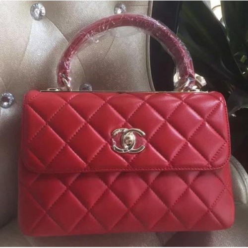 Chanel Classic Top Flap Bolso Original Piel de Oveja A92236 Rojo