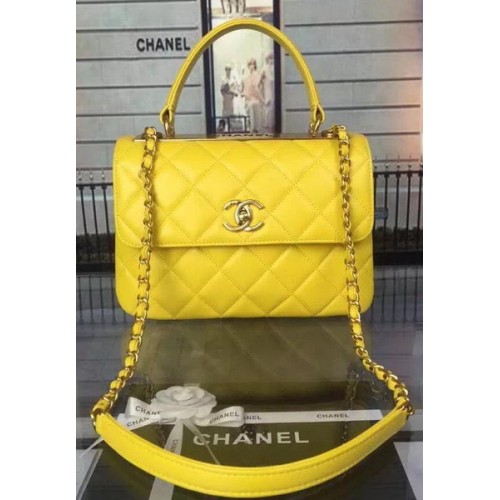 Chanel Classic Top Flap Bag Original Cuero de piel de oveja A92236 Amarillo