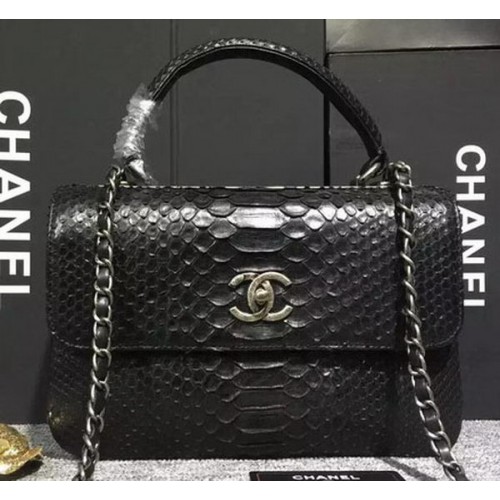 Chanel Classic Top Flap Bag Original Snake Leather A90095 Negro
