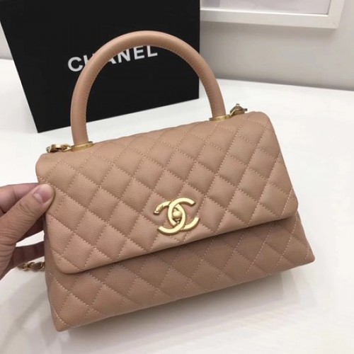Chanel Bolso clásico con asa superior Albaricoque Cuero original A92991 Oro