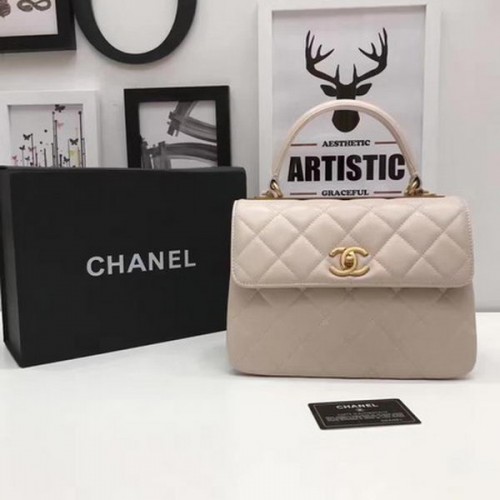 Chanel Classic Top Handle Bag Apricot Sheepskin Leather A92991 Oro