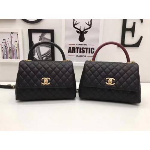 Chanel Bolso clásico con asa superior Piel de oveja negra A92991 Oro