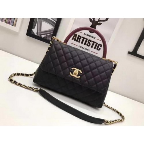 Chanel Bolso clásico con asa superior Piel de oveja negra A92991 Plata