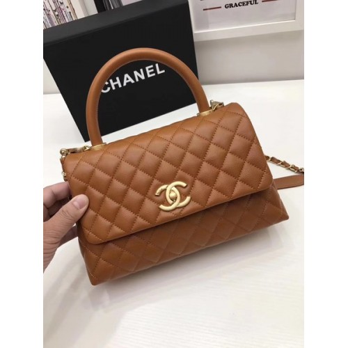 Chanel Bolso clásico con asa superior Marrón Cuero original A92991 Dorado