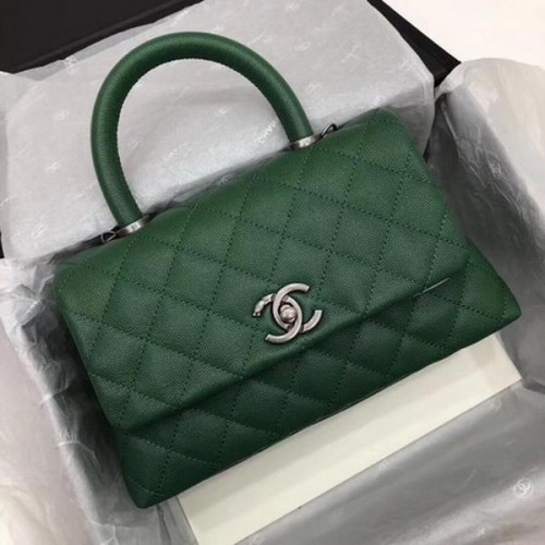Chanel Classic Top Handle Bag Green Cannage Pattern A92290 Plata