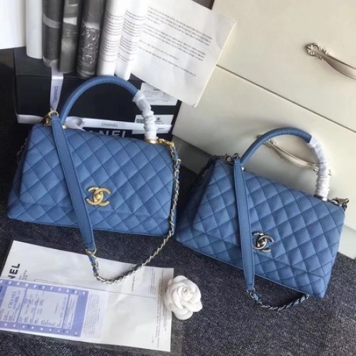 Chanel Classic Top Handle Bag Original Cannage Pattern A96901 Azul