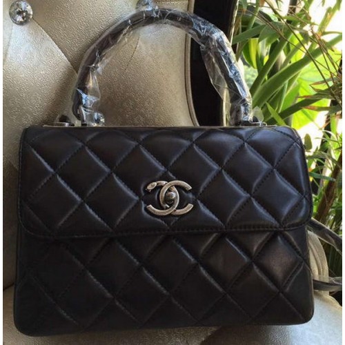 Chanel Classic Top Handle Bag Original Piel de Oveja A92236 Negro