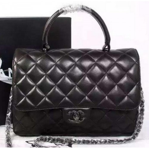 Chanel Classic Top Handle Bag Original Piel de Oveja A92238 Negro