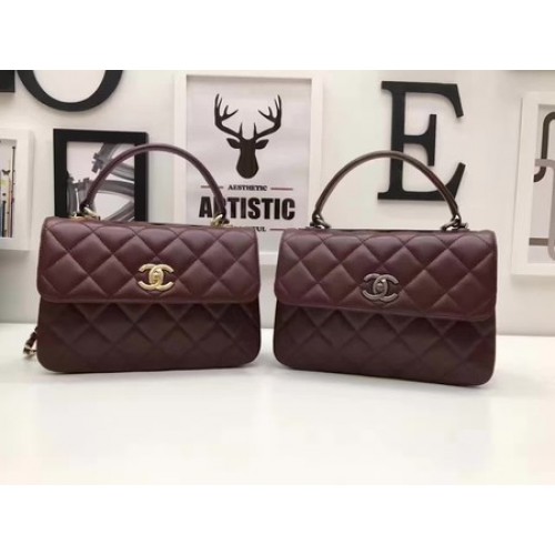 Chanel Classic Top Handle Bag Original Piel De Oveja A92991 Vino