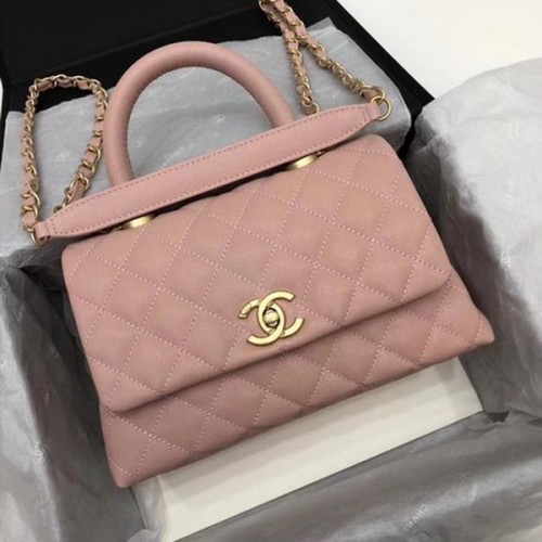 Chanel Classic Top Handle Bag Pink Cannage Pattern A92290 Oro