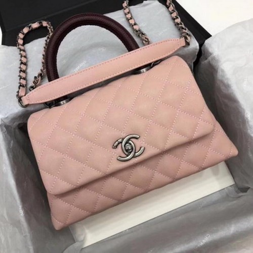 Chanel Classic Top Handle Bag Pink Cannage Pattern A92290 Rojo