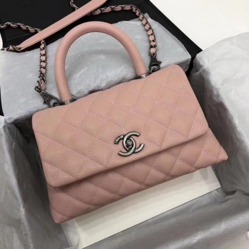 Chanel Classic Top Handle Bag Pink Cannage Pattern A92290 Plata