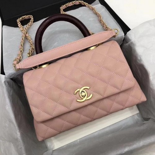 Chanel Classic Top Handle Bag Pink Cannage Pattern A92290 Vino