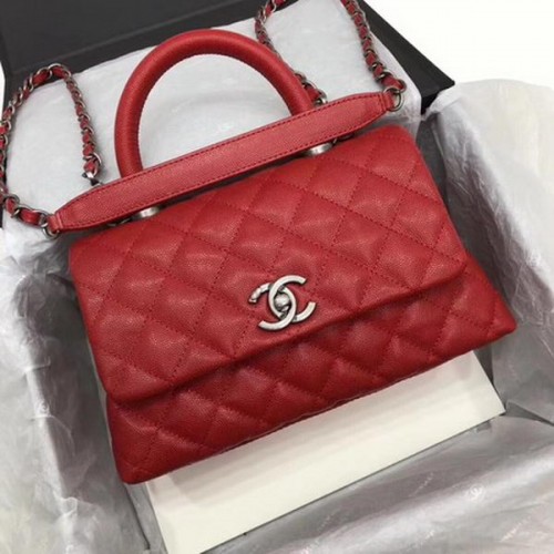 Chanel Classic Top Handle Bag Red Cannage Pattern A92290 Plata