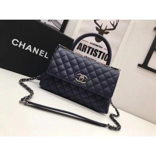 Chanel Classic Top Handle Bag Royal Original Leather A92991 Plata