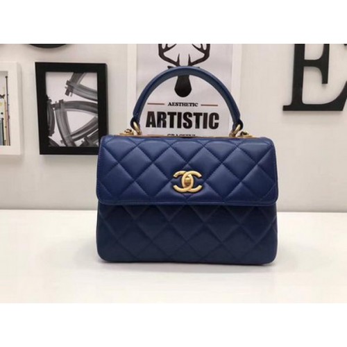 Chanel Bolso clásico con asa superior Piel de oveja CHA2371 Azul