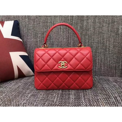 Chanel Bolso clásico con asa superior Piel de oveja CHA2371 Rojo