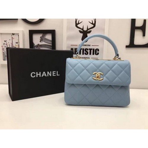 Chanel Bolso clásico con asa superior Piel de oveja CHA2371 Azul cielo