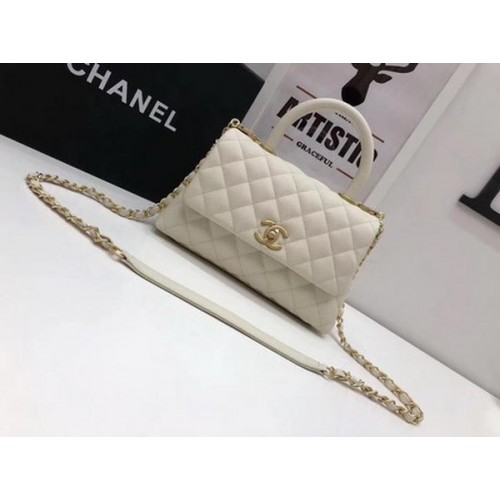 Chanel Classic Top Handle Bag White Cannage Pattern A92290 Oro