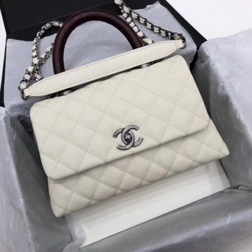 Chanel Classic Top Handle Bag White Cannage Pattern A92290 Rojo