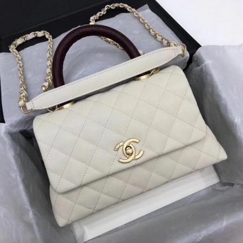 Chanel Classic Top Handle Bag White Cannage Pattern A92290 Vino