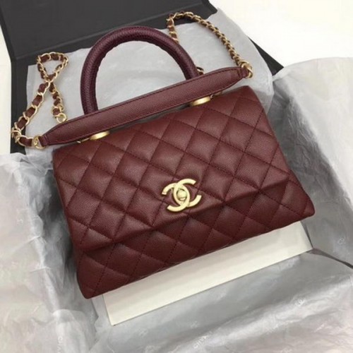 Chanel Classic Top Handle Bag Wine Cannage Patrón A92290 Oro