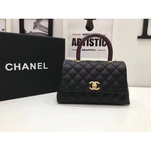 Chanel Classic Top Handle Bag negro Patrón Cannage A92290 Oro