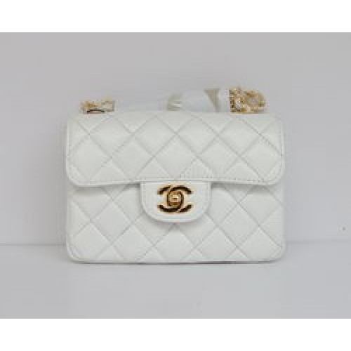 Bolso clásico con solapa acolchada con cadena dorada de piel de cordero blanca de Chanel 1115