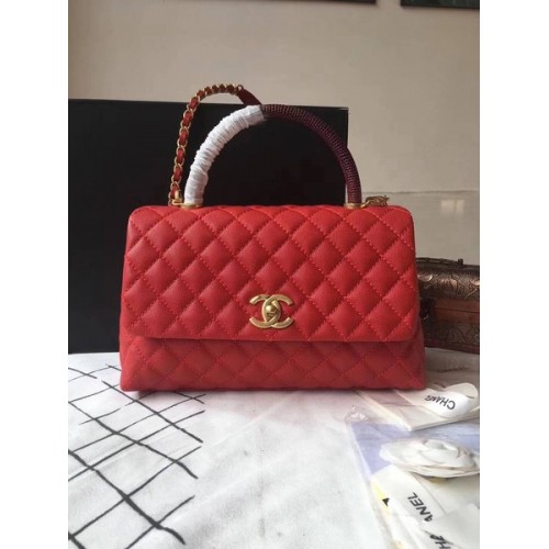 Chanel Classic Wine Top Handle Bag Rojo Cuero Original A92292 Oro