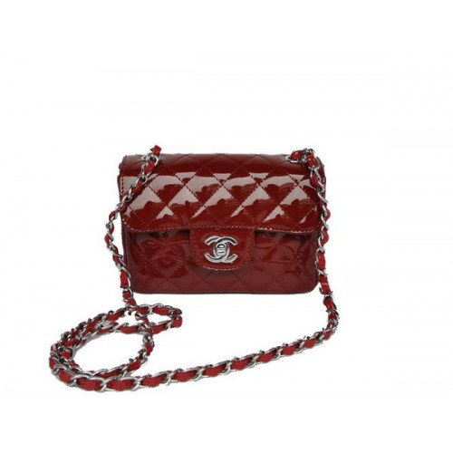 comprar barato Chanel Classic mini Flap Bag 1115 Bordeaux Patent Silver Hardware