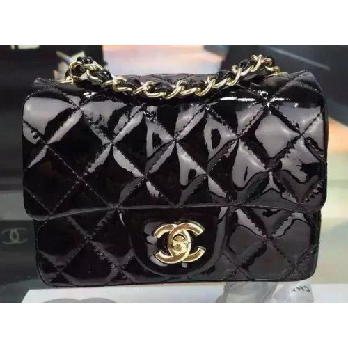Chanel Classic Mini Flap Bag Negro Original Charol CF7171 Oro