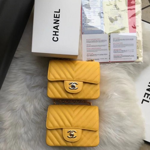 Chanel Classic mini Flap Bag Chevron Caviar Leather A68748 Amarillo