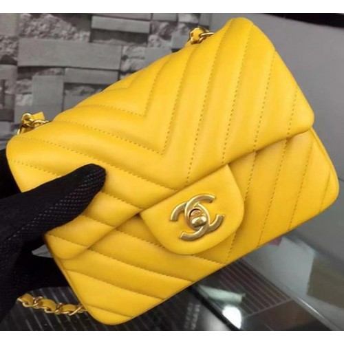 Chanel Classic mini Flap Bag Chevron Sheepskin Leather A68748 Amarillo