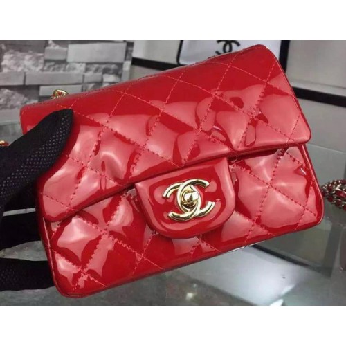 Chanel Classic Mini Flap Bag Rojo Original Charol CF7171 Dorado