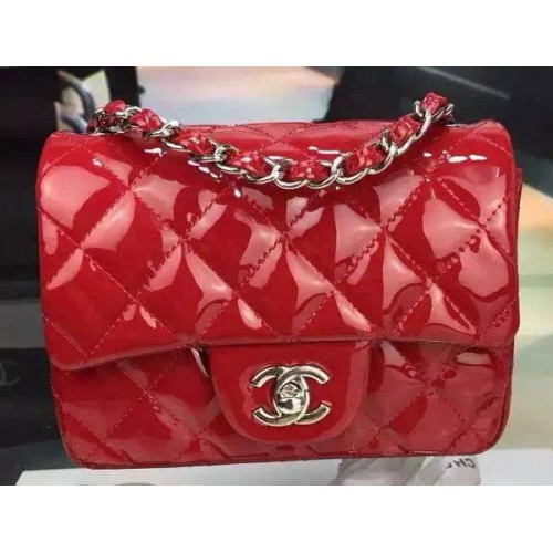 Bolso Chanel Classic Mini Flap Rojo Original Charol CF7171 Plata