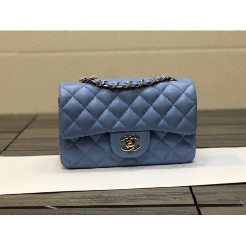 Chanel Classic mini Flap Bolso de piel de oveja original 1116 Azul